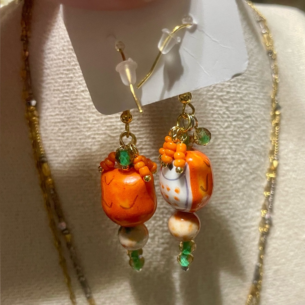 Fun Owl Earrings with Orange and Green Accents - Picture 6 of 9